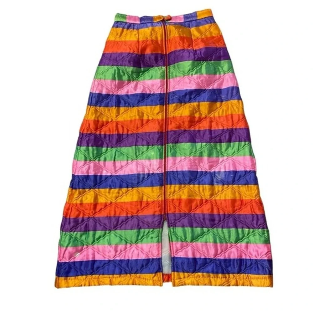 Vintage Rhapsody By Glazier Quilted Striped Maxi Skirt Small‎ Medium Rainbow